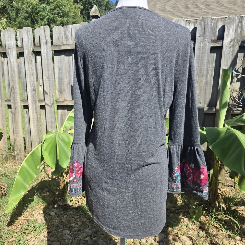 Small Oversized Floral Embroidered Tunic W/ Western Boho Free Spirit Flowy - Picture 4 of 9
